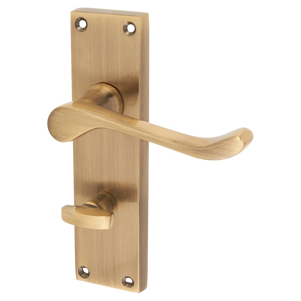 Touchpoint Victorian Scroll Bathroom Door Handle Antique Brass