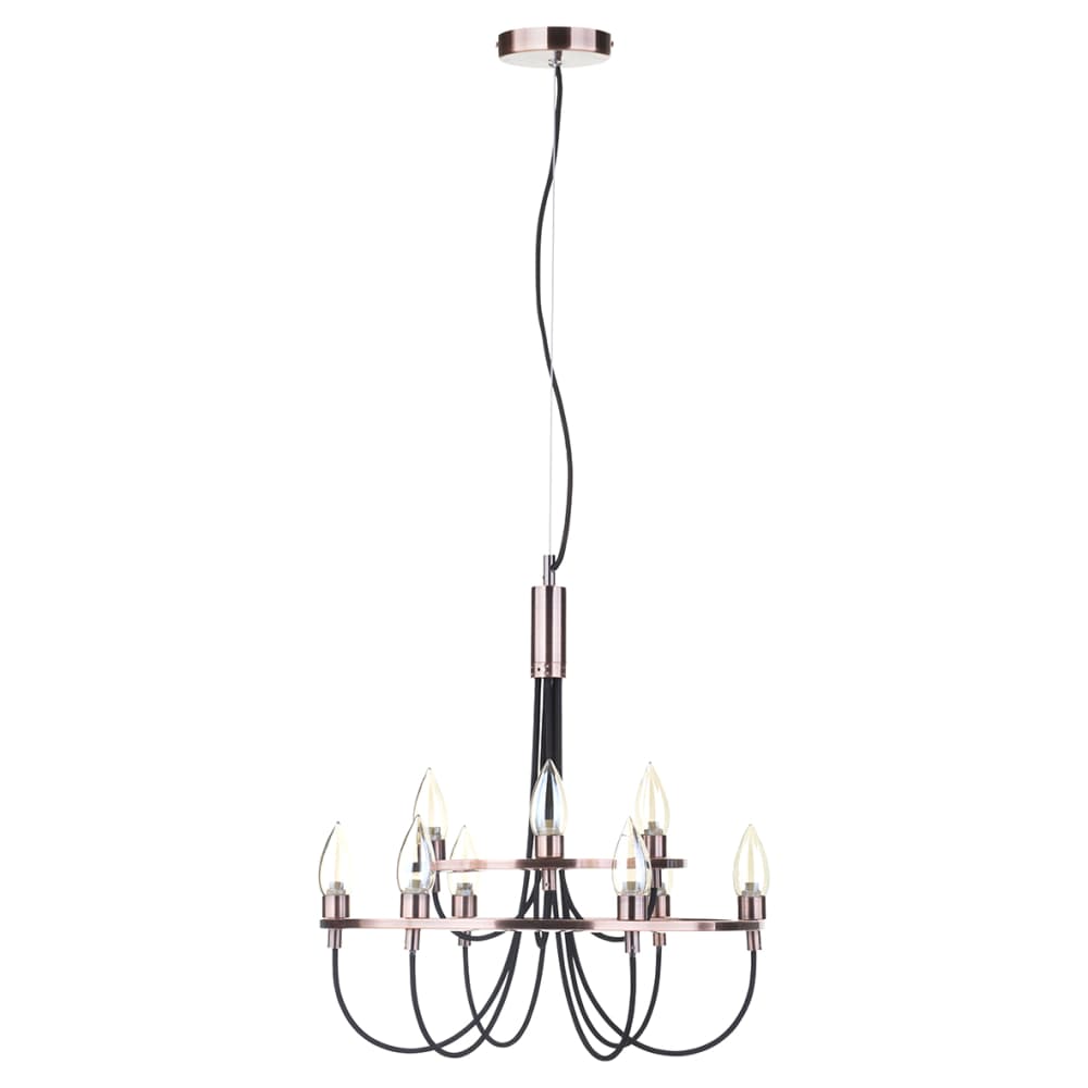 BHS Alana 9 Light Chandelier Ceiling Light - Copper Fittings with Black Cable