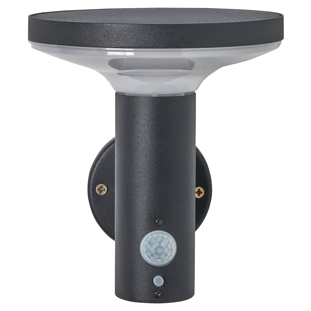 Forum Zink Claire 2W LED Solar Outdoor Down Wall Light with PIR - IP44 - 3000K Warm White - Black