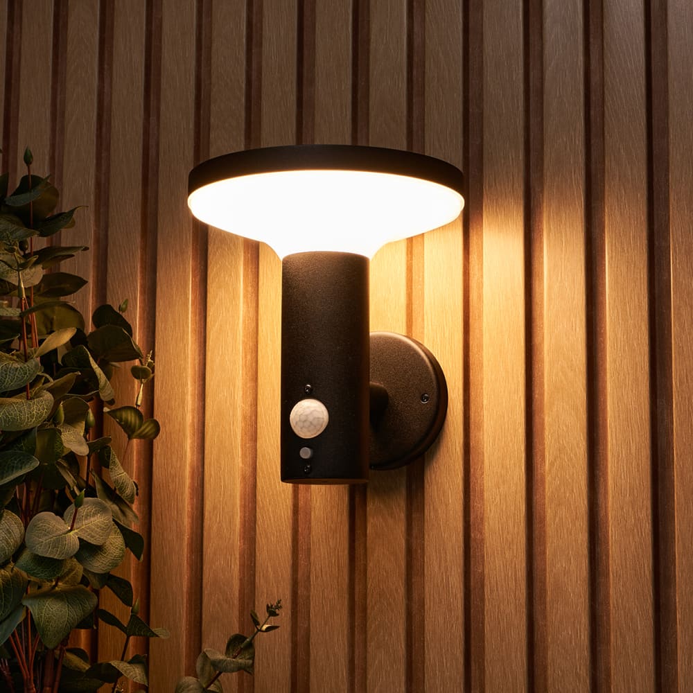 Forum Zink Claire 2W LED Solar Outdoor Down Wall Light with PIR - IP44 - 3000K Warm White - Black
