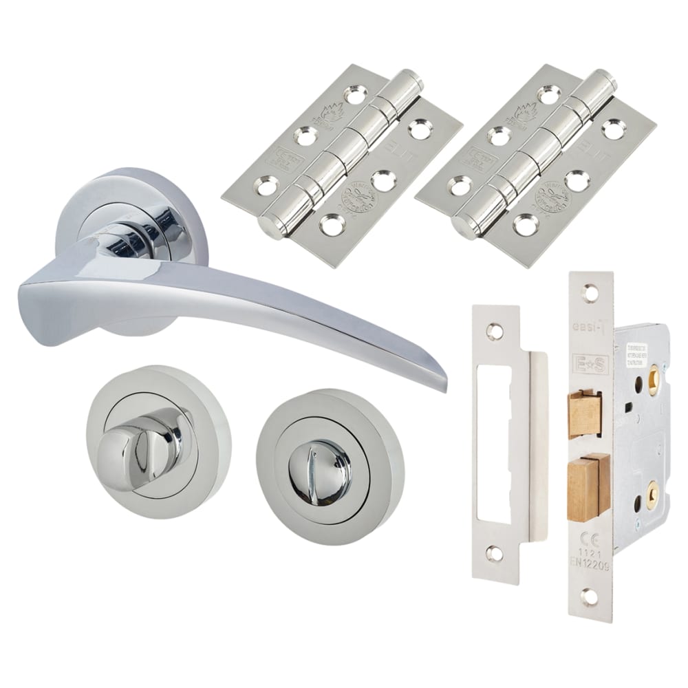 Touchpoint Aston Bathroom Lock Door Handle on Rose Kit - Polished Chrome