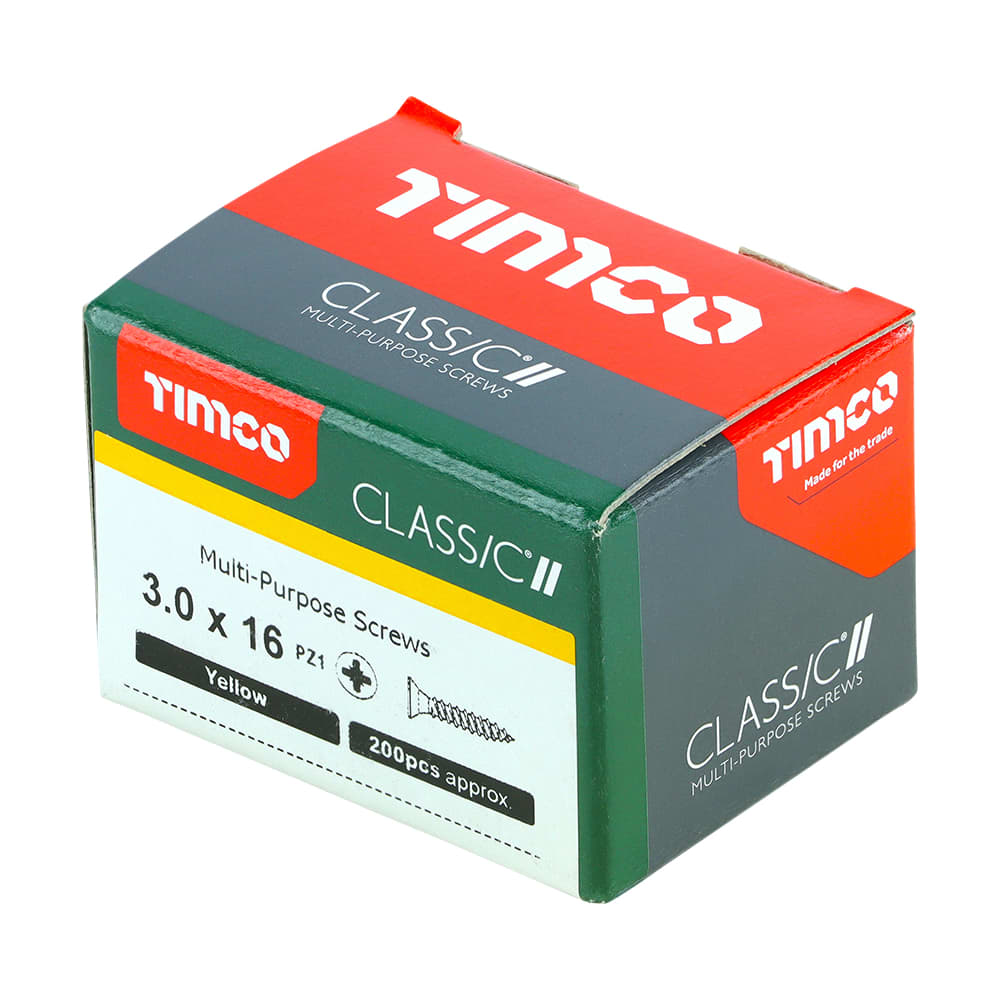 TIMCO Classic Pozi Countersunk Wood Screws - 3.0 x 16mm - Yellow Zinc - Pack of 200