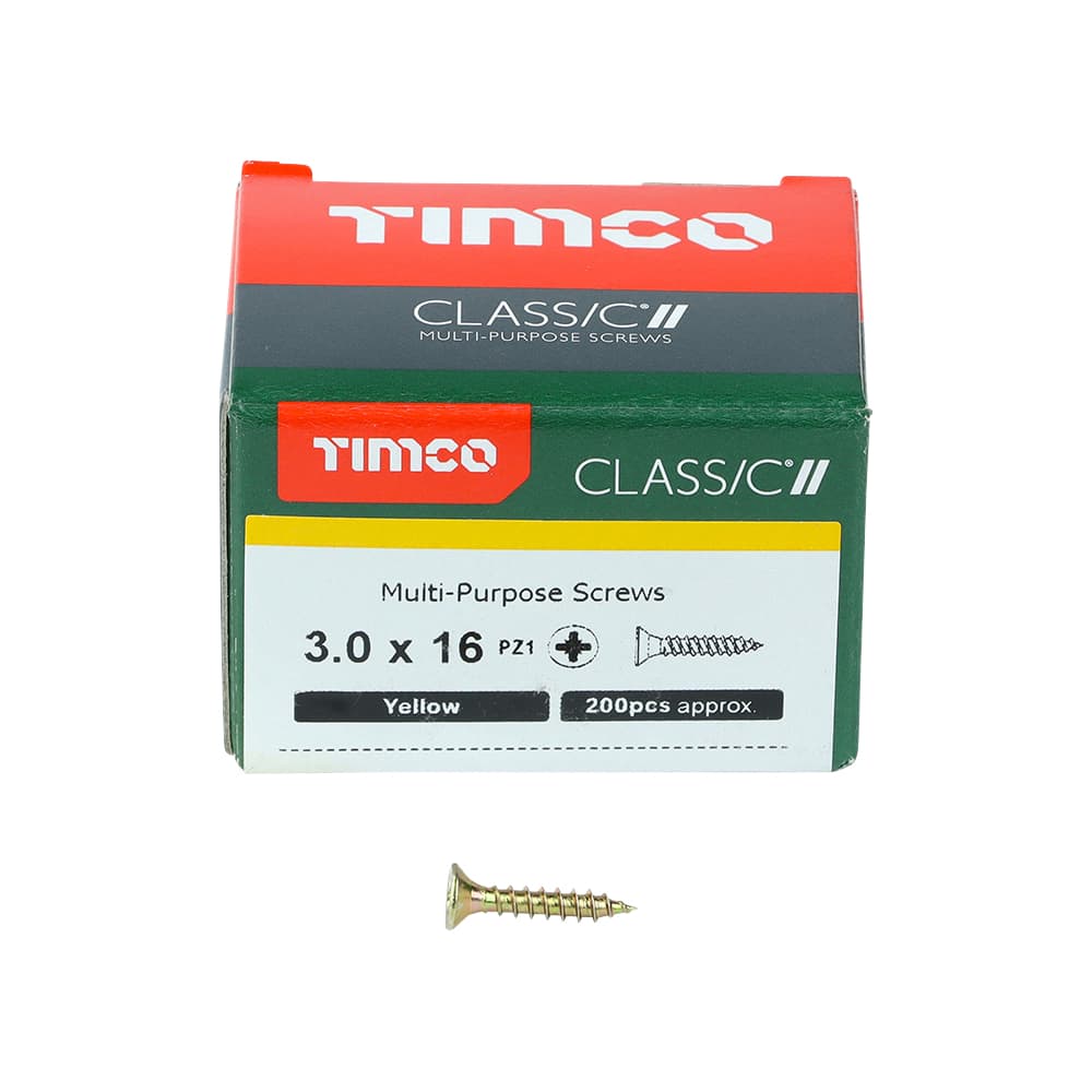 TIMCO Classic Pozi Countersunk Wood Screws - 3.0 x 16mm - Yellow Zinc - Pack of 200