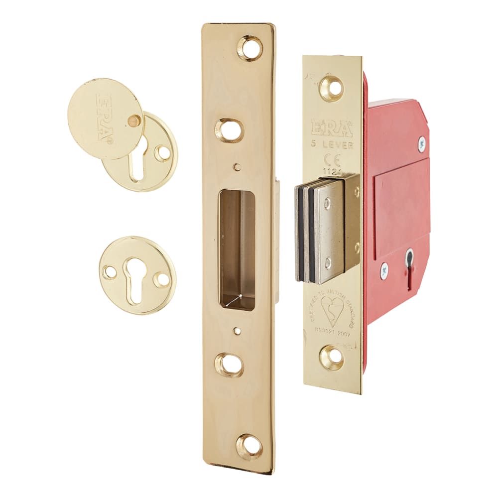 ERA Fortress BS3621:2017 5 Lever Deadlock - 79mm Case - 56mm Backset - Polished Brass