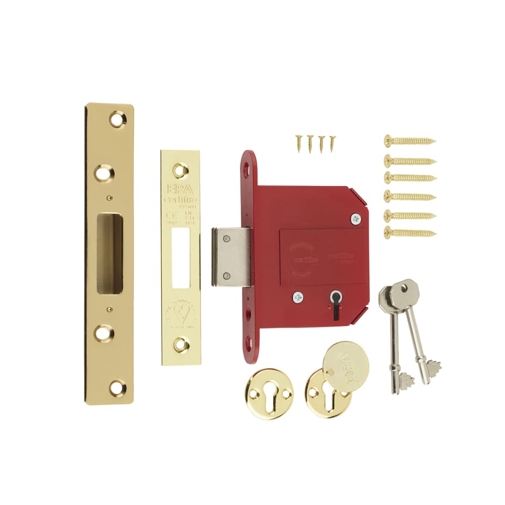 ERA Fortress BS3621:2017 5 Lever Deadlock - 79mm Case - 56mm Backset - Polished Brass