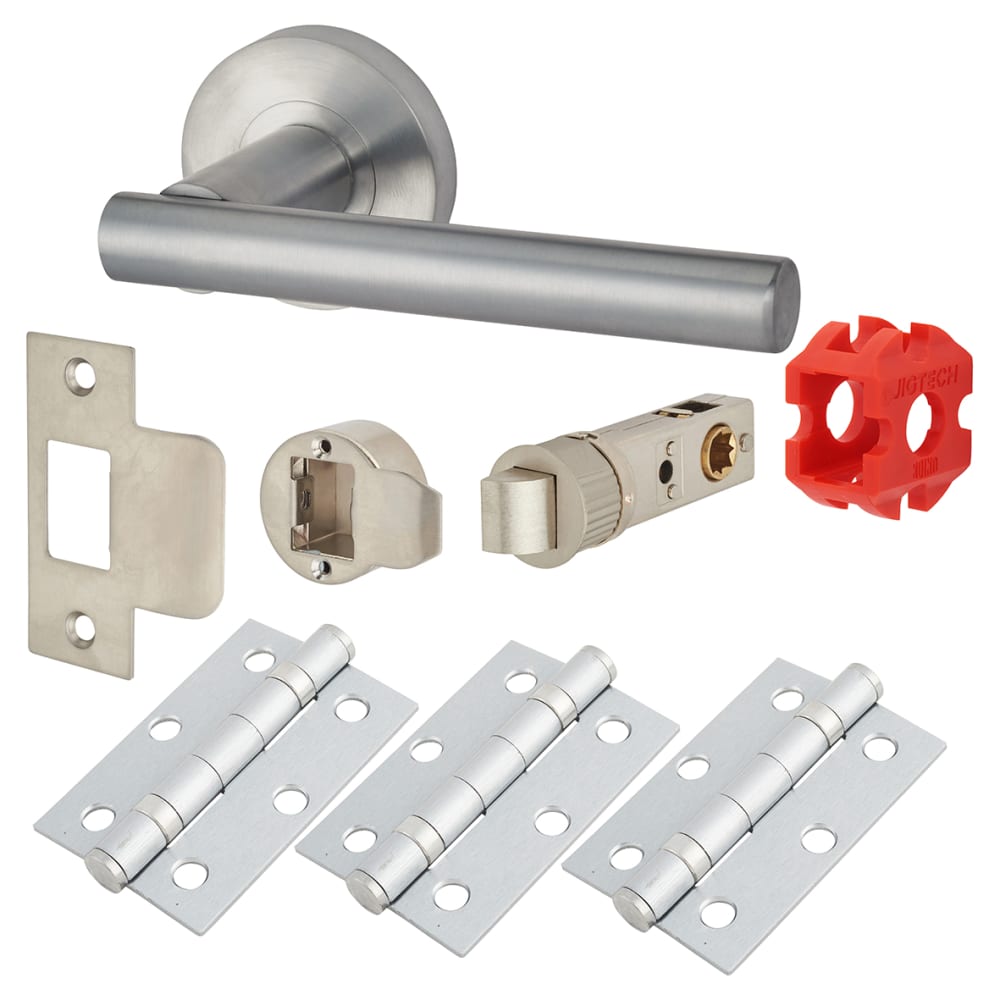 Jigtech Eden Latch Door Handle on Rose Kit - Passage - Satin Chrome