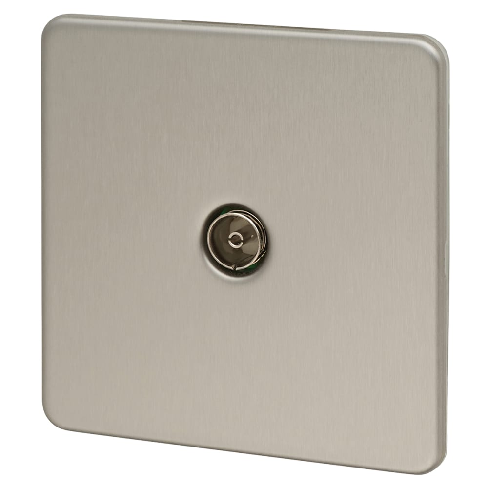 Knightsbridge 1 Gang Screwless Flat Plate Non Isolated TV Outlet - Brushed Chrome