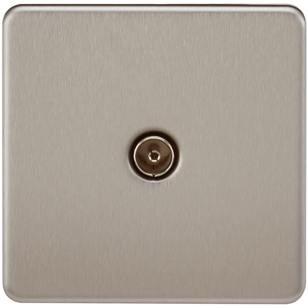 Knightsbridge 1 Gang Screwless Flat Plate Non Isolated TV Outlet - Brushed Chrome
