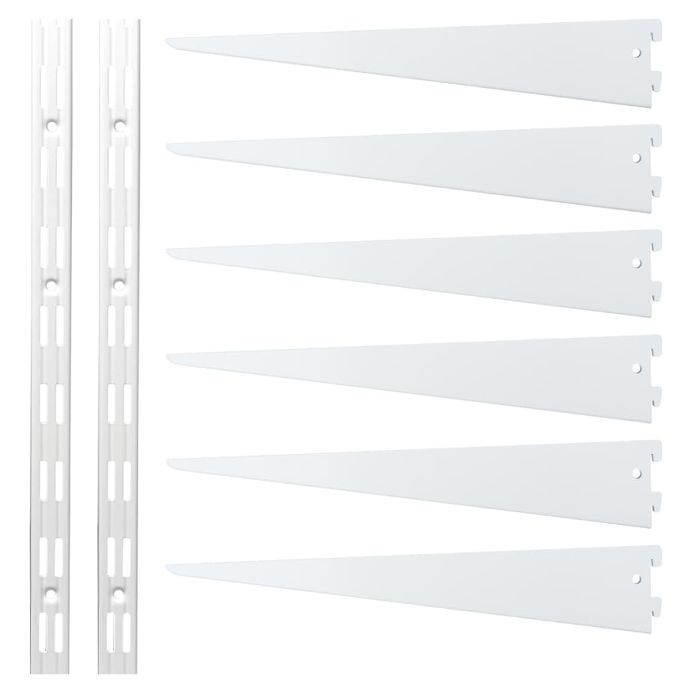 Altro Twin Slot Shelving Kit - 2 x 2000mm Shelf Wall Uprights & 6 x 470mm Shelf Brackets - White