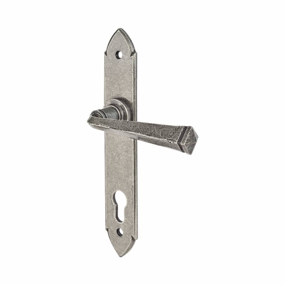 Olde Forge Gothic Lock Door Handle - Euro - 247 x 44mm - Pewter