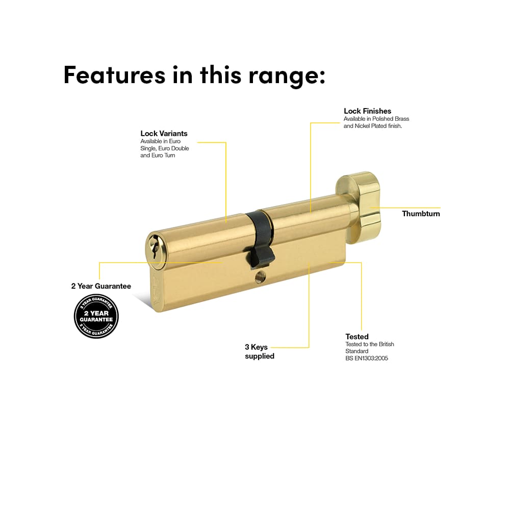 Yale 6 Pin 90mm Euro Thumbturn Cylinder - 40mm Turn + 50mm - Satin Nickel - Keyed to Differ