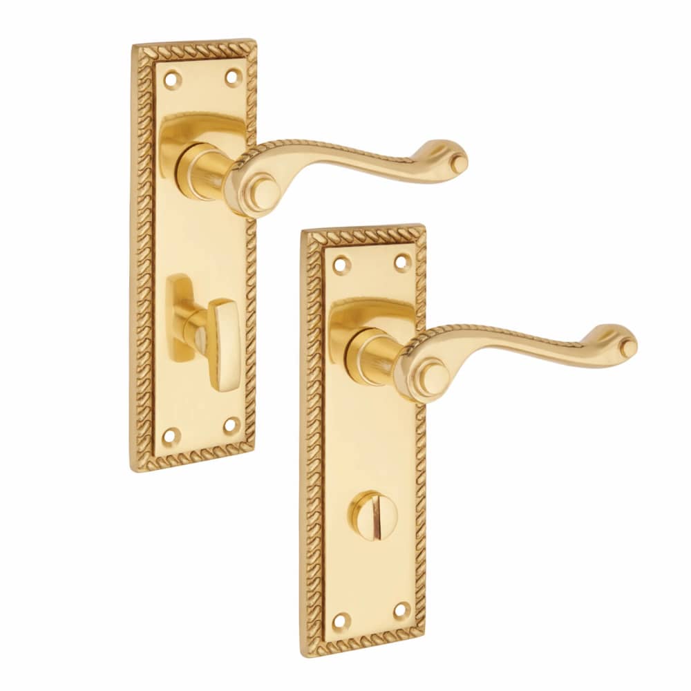 Touchpoint Georgian Bathroom Door Handle - 150 x 48mm - Polished Brass