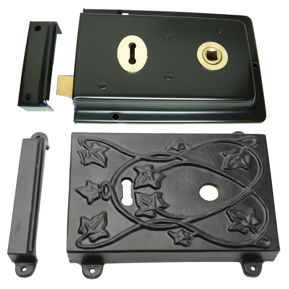 Elan Cast Lock with Keep - 158 x 142mm - Antique Black Iron
