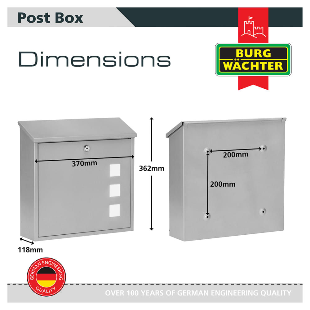 Burg Wachter Aire Postbox - 370 x 364 x 114mm - Silver