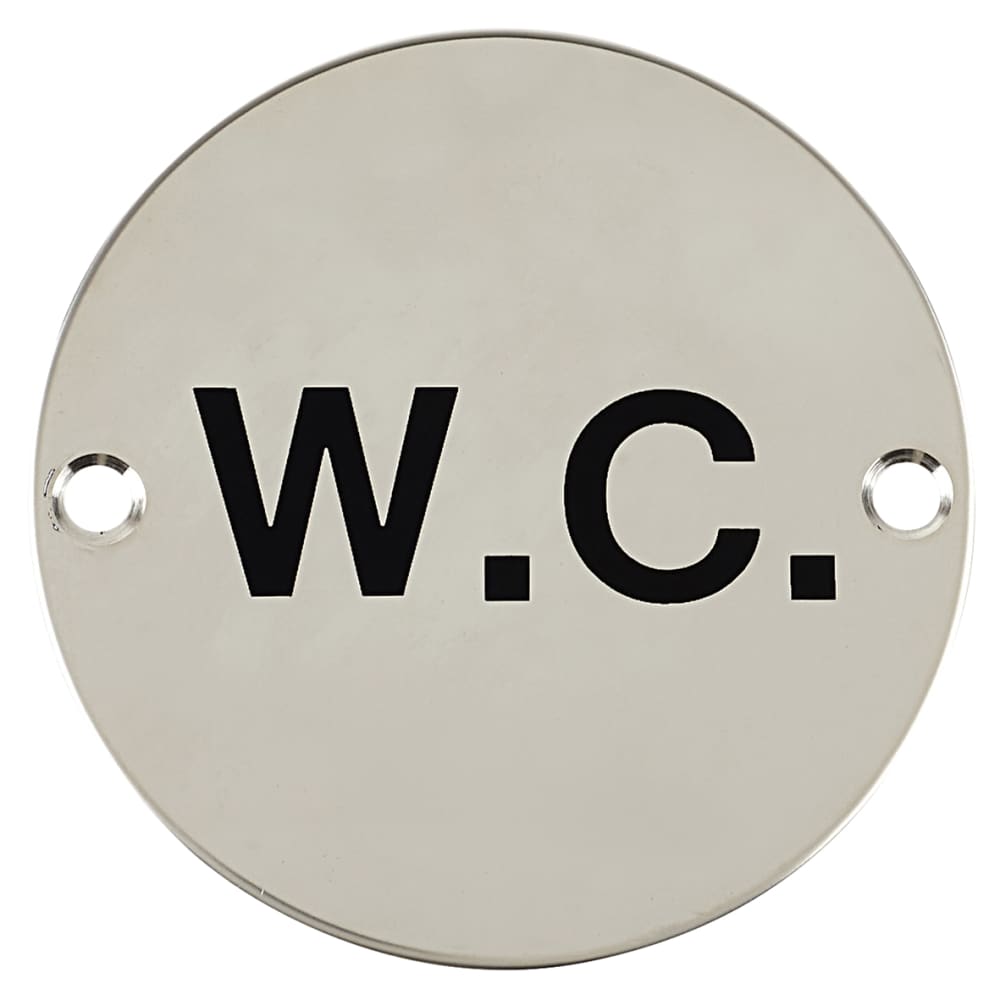 WC Toilet Door Sign - 75mm Diameter - Polished Stainless Steel
