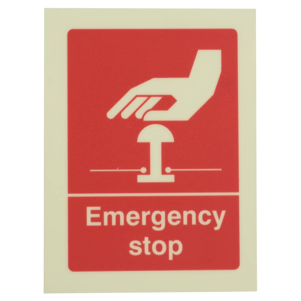 Photoluminescent Emergency Stop Sign – 100 x 75mm - Rigid Plastic