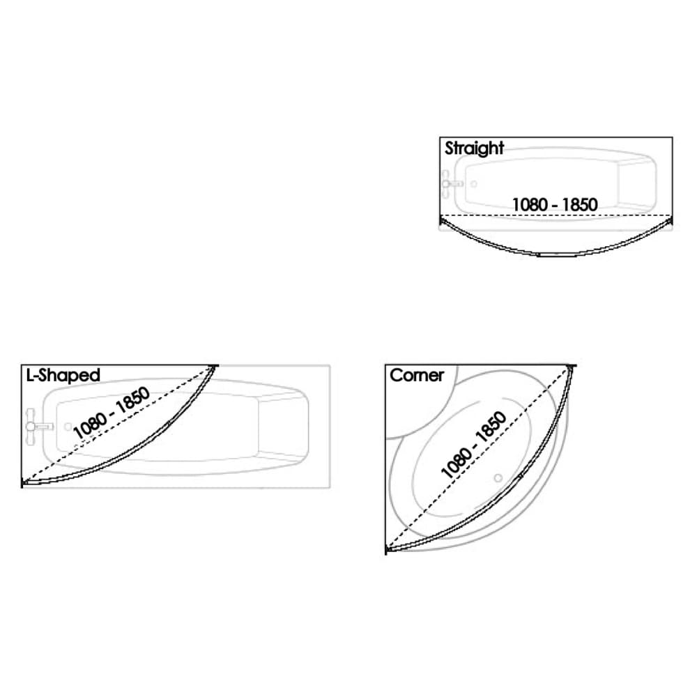 Croydex Shower Rail - Premium Telescopic Curved Rod - 1080-1850mm Length - Chrome