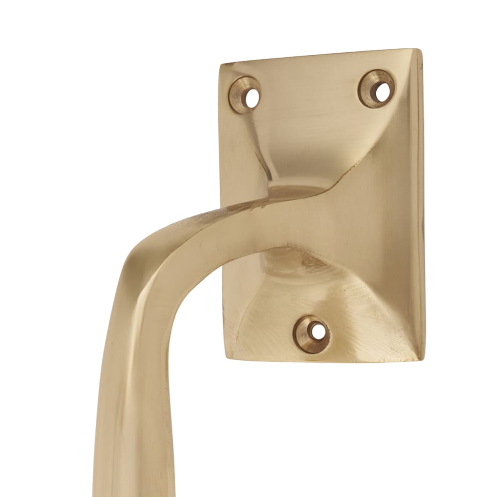 Traditional Heavy Cast Offset Door Pull Handle - Screw Fix - 250mm Centres - Polished Brass