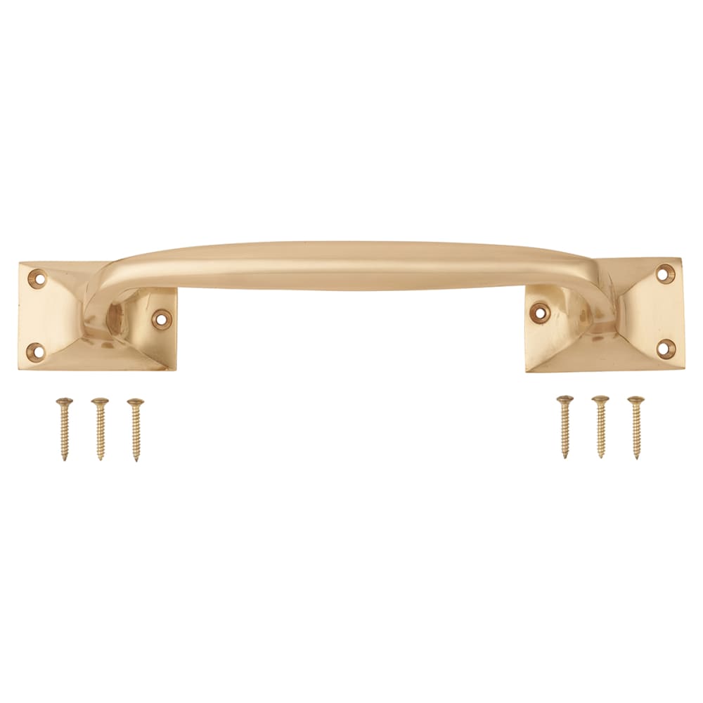 Traditional Heavy Cast Offset Door Pull Handle - Screw Fix - 250mm Centres - Polished Brass
