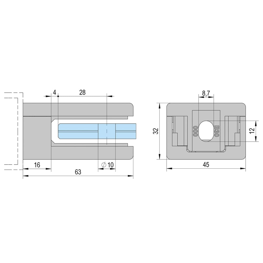 Bohle D Shaped Balustrade Clamps & Inserts - 10mm Glass - 63mm x 45mm ...