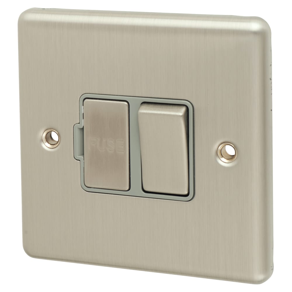 Eurolite Enhance Decorative 13A 1 Gang DP Switched Fused Spur - Satin Steel with Grey Inserts