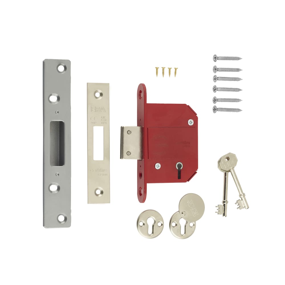 ERA Fortress BS3621:2017 5 Lever Deadlock - 67mm Case - 44mm Backset - Satin Chrome