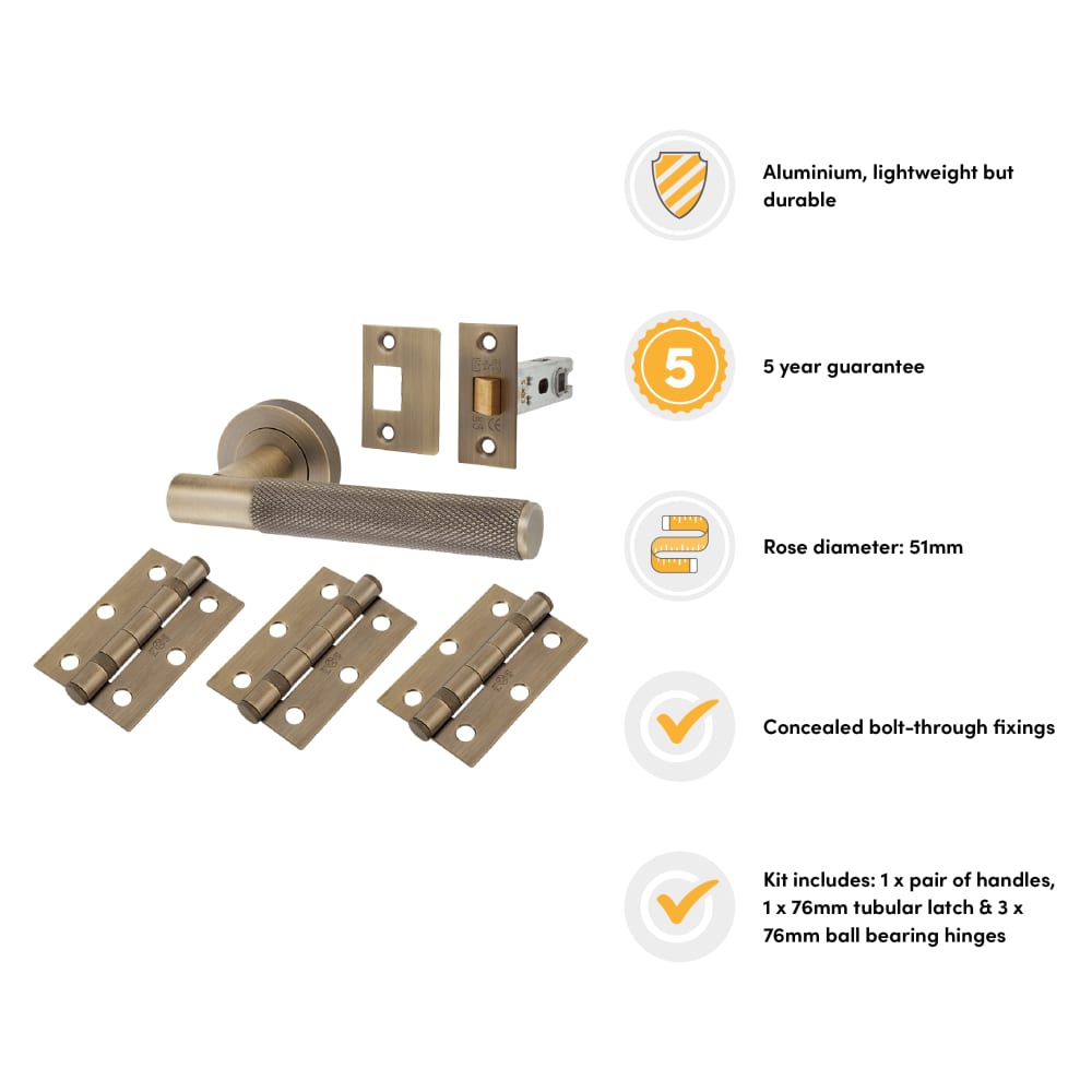 Serozzetta by Carlisle Brass Lagos Knurled Latch Door Handle on Rose Ultimate Kit - Antique Brass