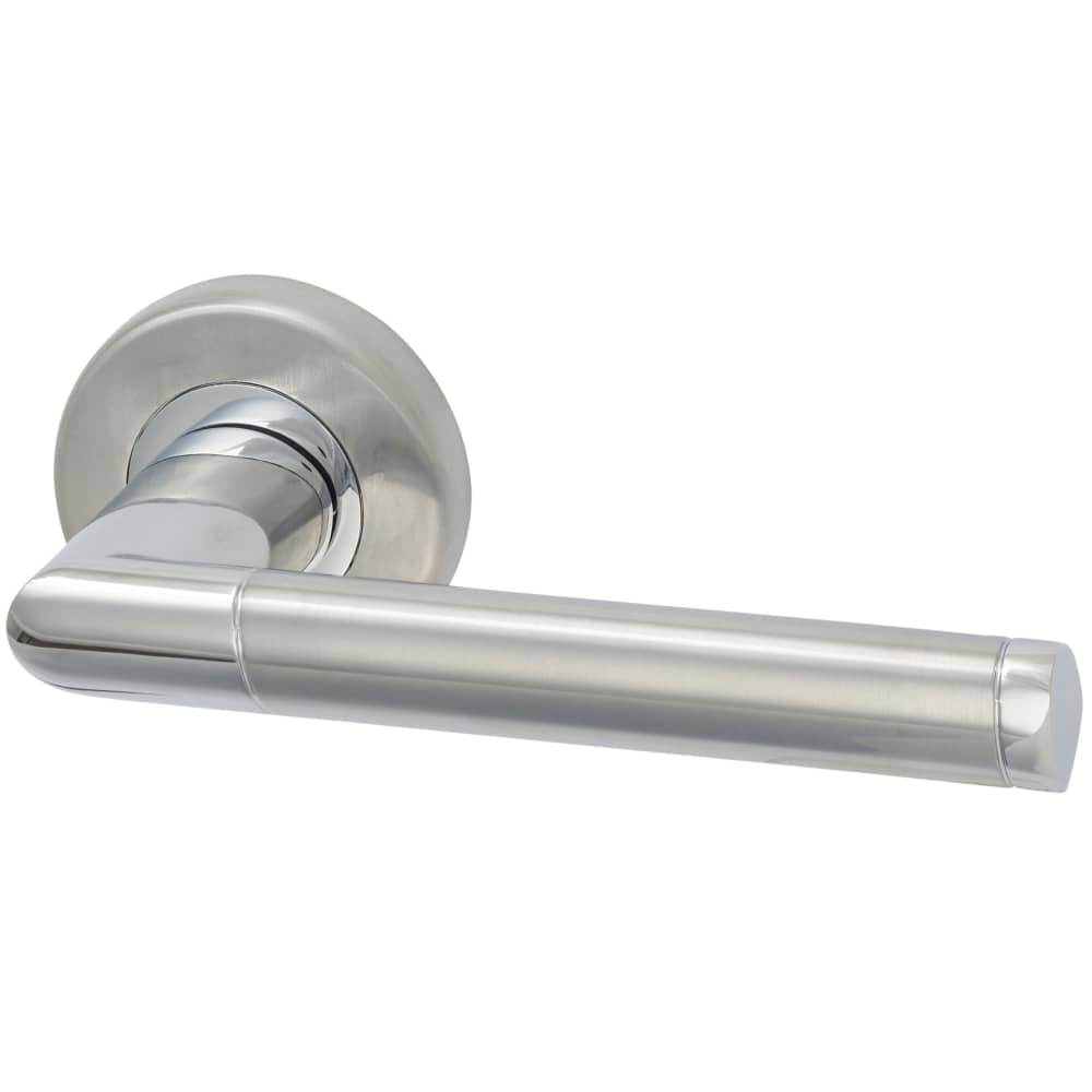 M Marcus Mercury Door Handle on Rose - Satin/Polished Chrome