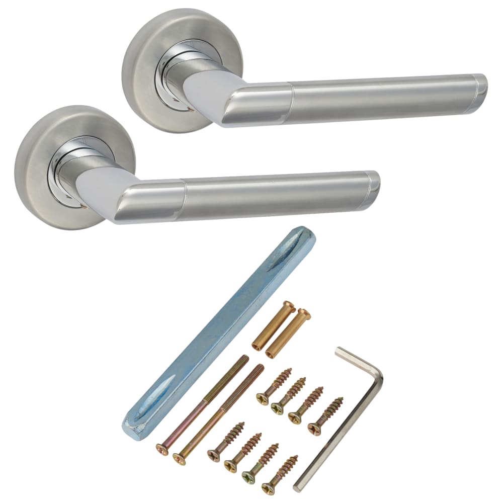 M Marcus Mercury Door Handle on Rose - Satin/Polished Chrome