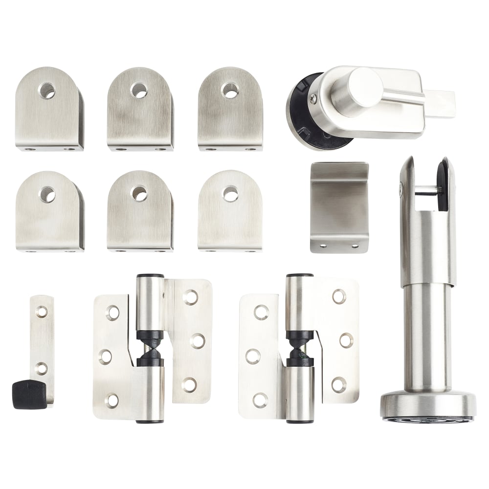 Toilet Cubicle Pack - 12-13mm Panels - Right Hand - 304 Satin Stainless Steel