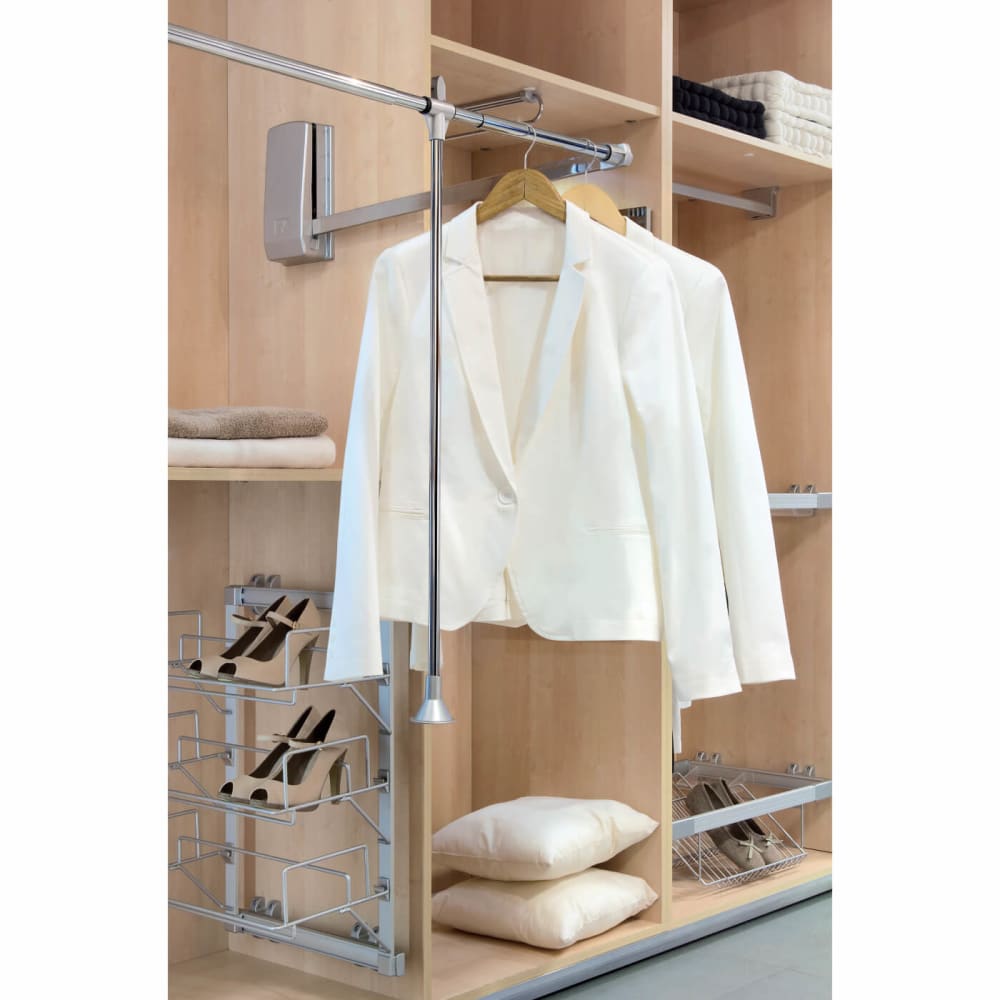 Emuca Pull Down Wardrobe Rail Lift - 600-830mm - Chrome 