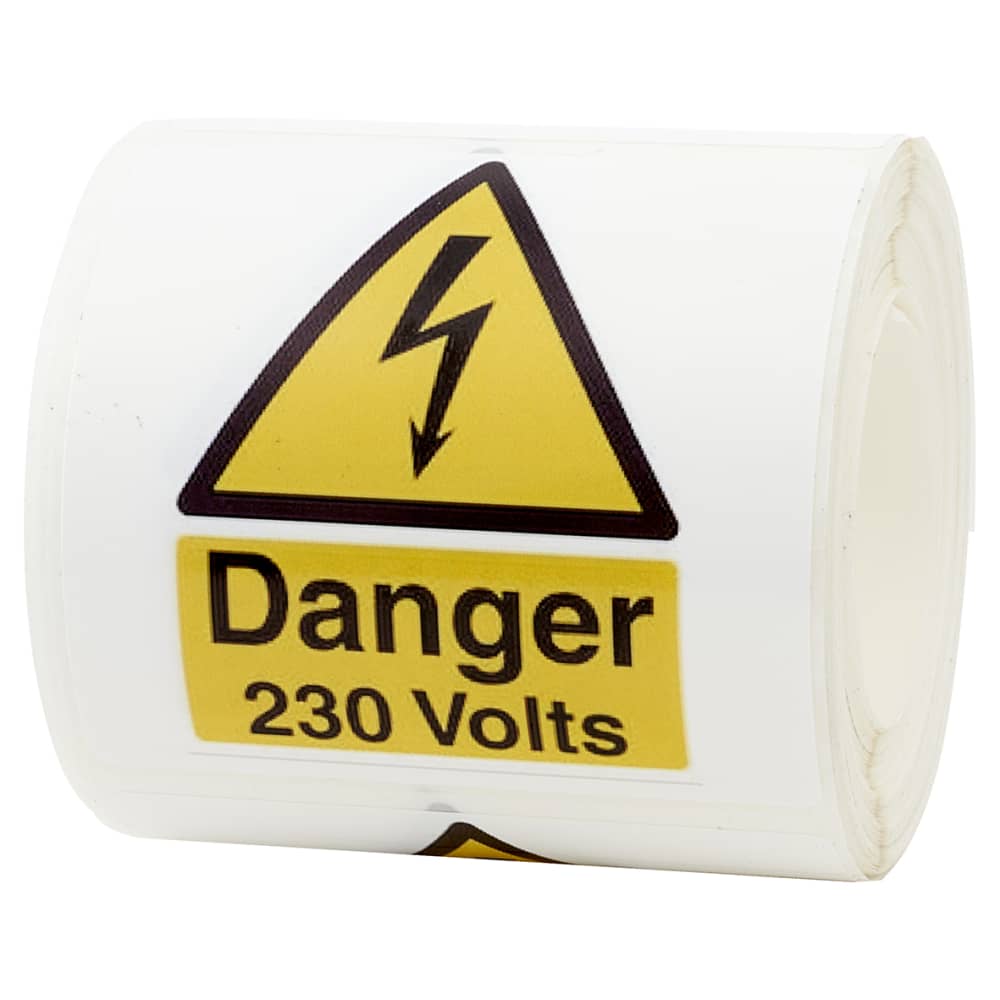 Danger 230 Volts - 80 x 80mm - Self Adhesive Vinyl Labels - Roll of 250