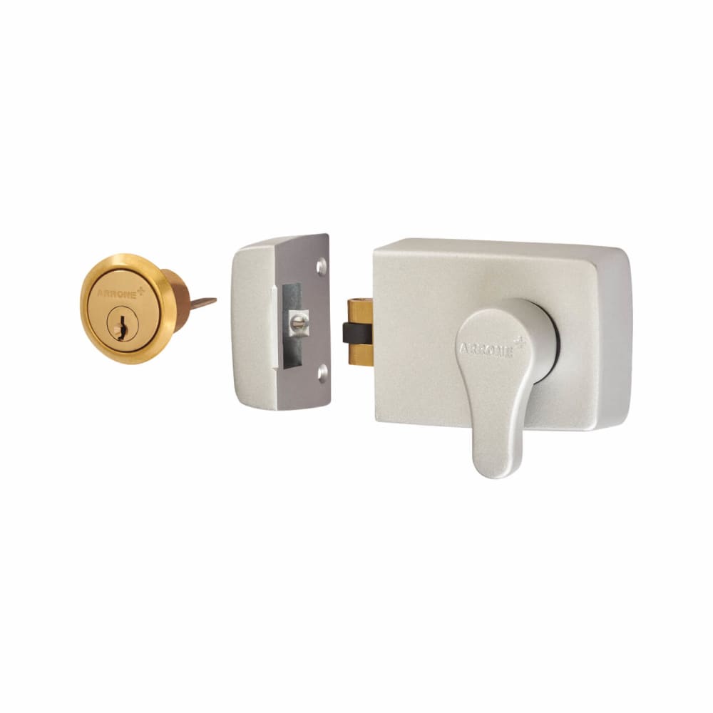 Arrone AR850 Roller Bolt Deadlocking Nightlatch - 60mm Backset - Silver Case/Polished Brass Cylinder