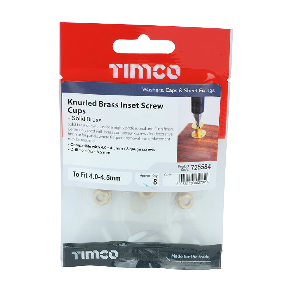 TIMCO Knurled Inset Screw Cup - Polished Brass - Pack of 8