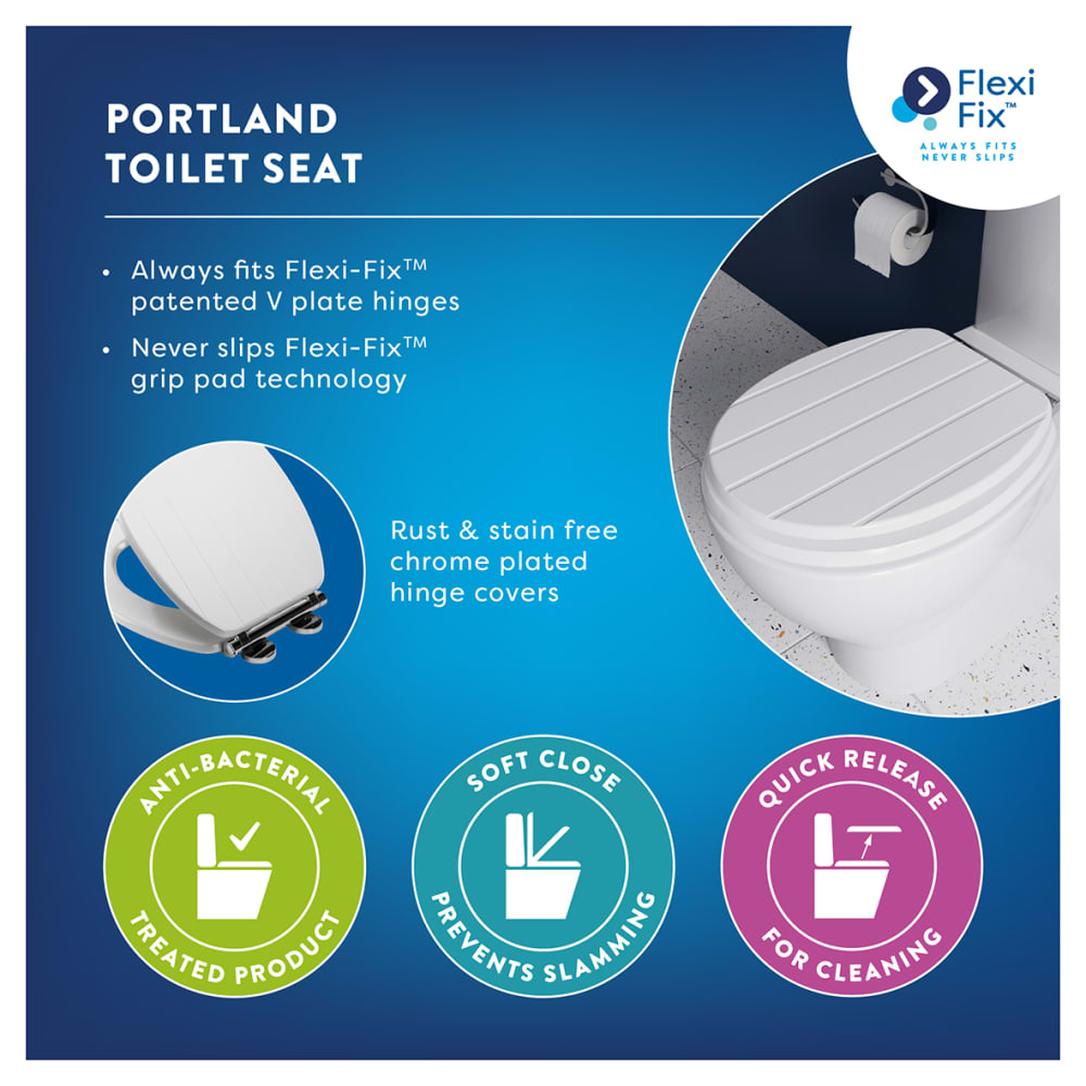 Croydex Portland Flexi-Fix Soft Close Wooden Toilet Seat - White