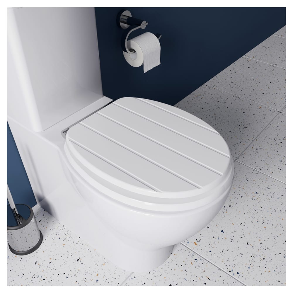 Croydex Portland Flexi-Fix Soft Close Wooden Toilet Seat - White
