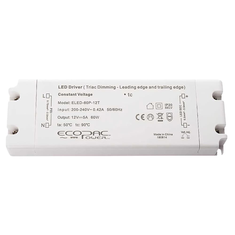 Integral LED 12V 60W Constant Voltage Dimmable LED Triac Driver - IP20 - 200-240VAC