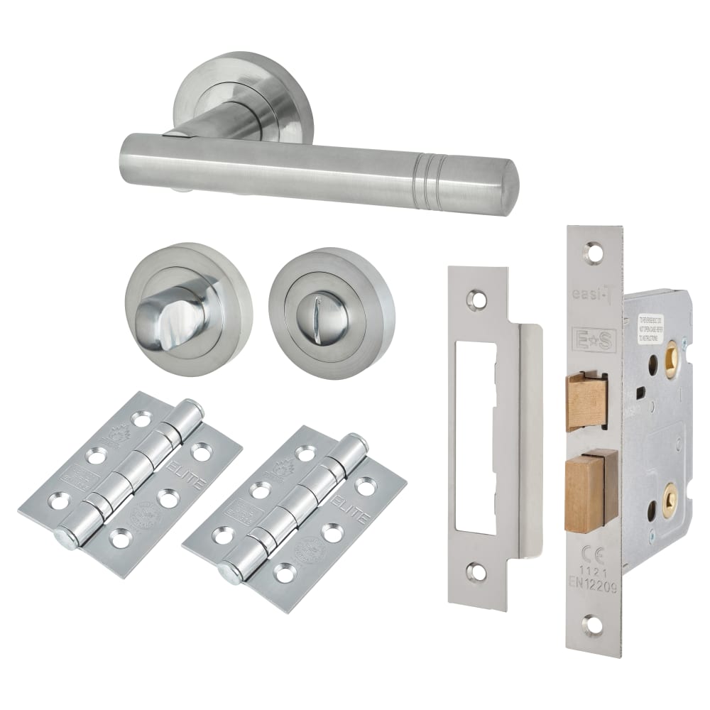 Touchpoint Dakota Bathroom Lock Door Handle on Rose Kit - Satin Chrome