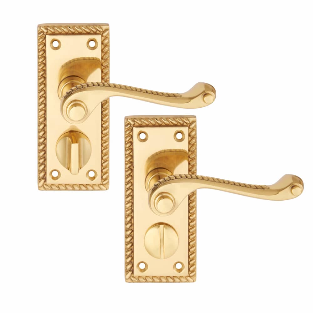 Touchpoint Georgian Privacy Door Handle - Short Plate - 117 x 45mm - Polished Brass