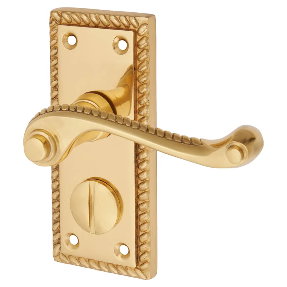 Touchpoint Georgian Privacy Door Handle - Short Plate - 117 x 45mm - Polished Brass