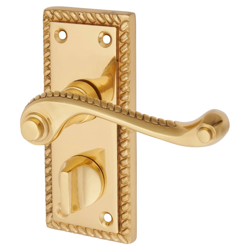 Touchpoint Georgian Privacy Door Handle - Short Plate - 117 x 45mm - Polished Brass
