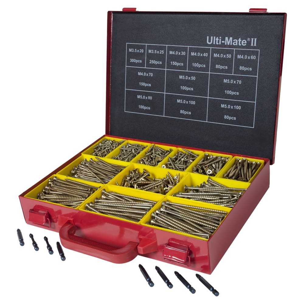 Ulti-Mate II Stick Fit PoziSquare Countersunk Wood Screws Carry Case - Yellow Zinc - Pack of 1570