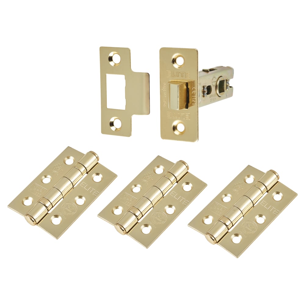 Altro Tubular Latch Pack - 57mm Backset - 3 x Fire Rated Ball Bearing Hinges - Polished Brass