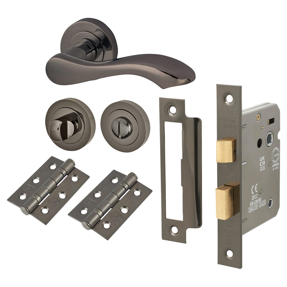 Touchpoint Scarlett Bathroom Lock Door Handle on Rose Kit - Black Nickel