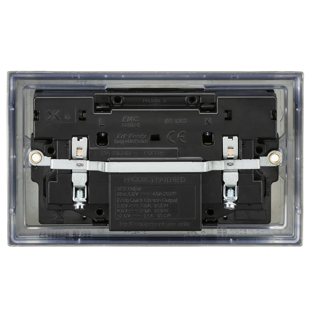 Knightsbridge 13A 2 Gang Type A/QC18W Type C/PD45W USB Socket with 2 x USB - Antique Brass/Black