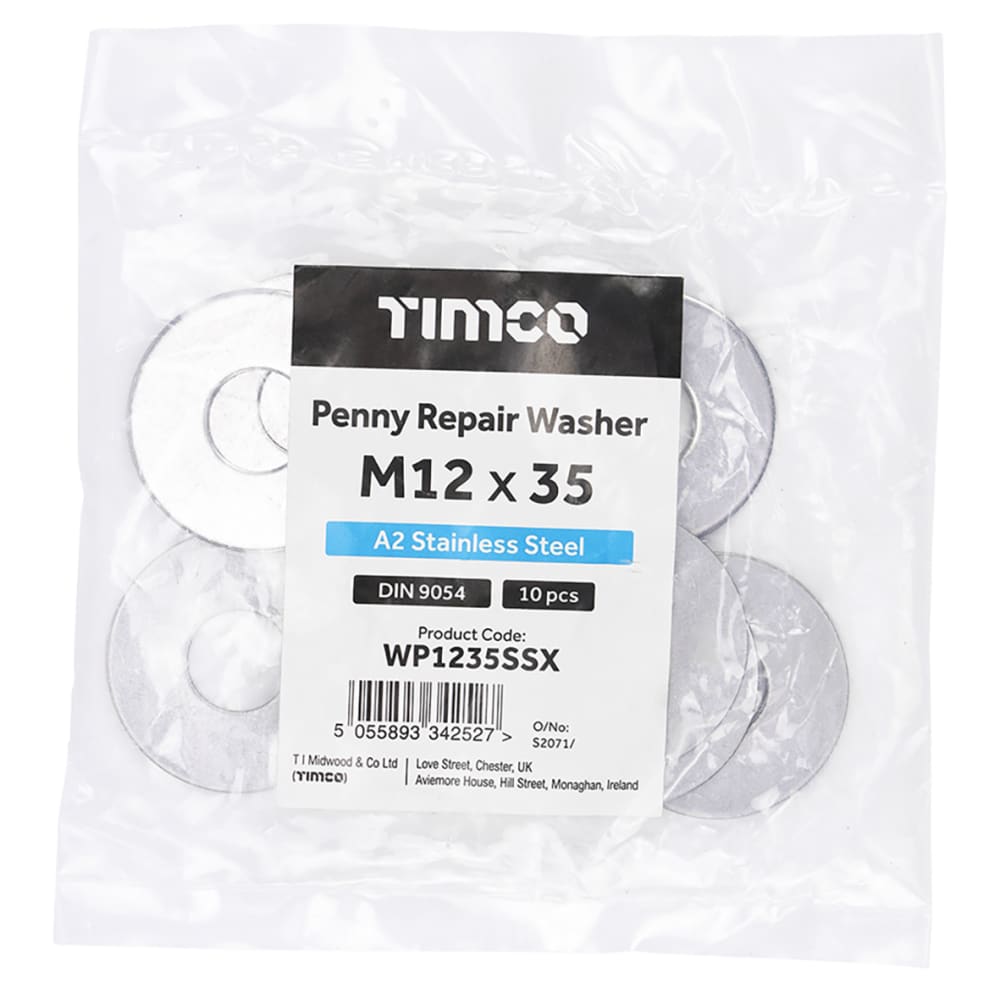 TIMCO Penny/ Repair Washer - M12 x 35mm - A2 Stainless Steel - Pack of 10