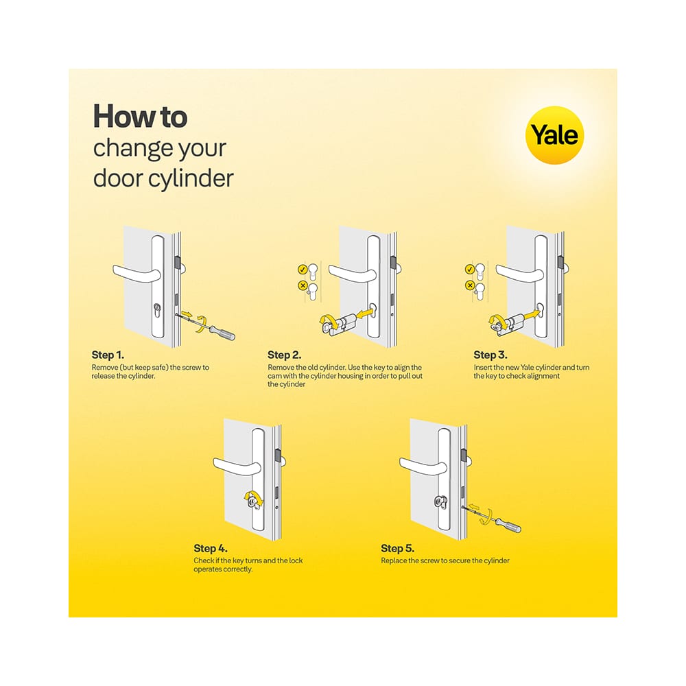 Yale 6 Pin 50mm Euro Single Cylinder - 40 + 10mm - Satin Nickel - Keyed to Differ