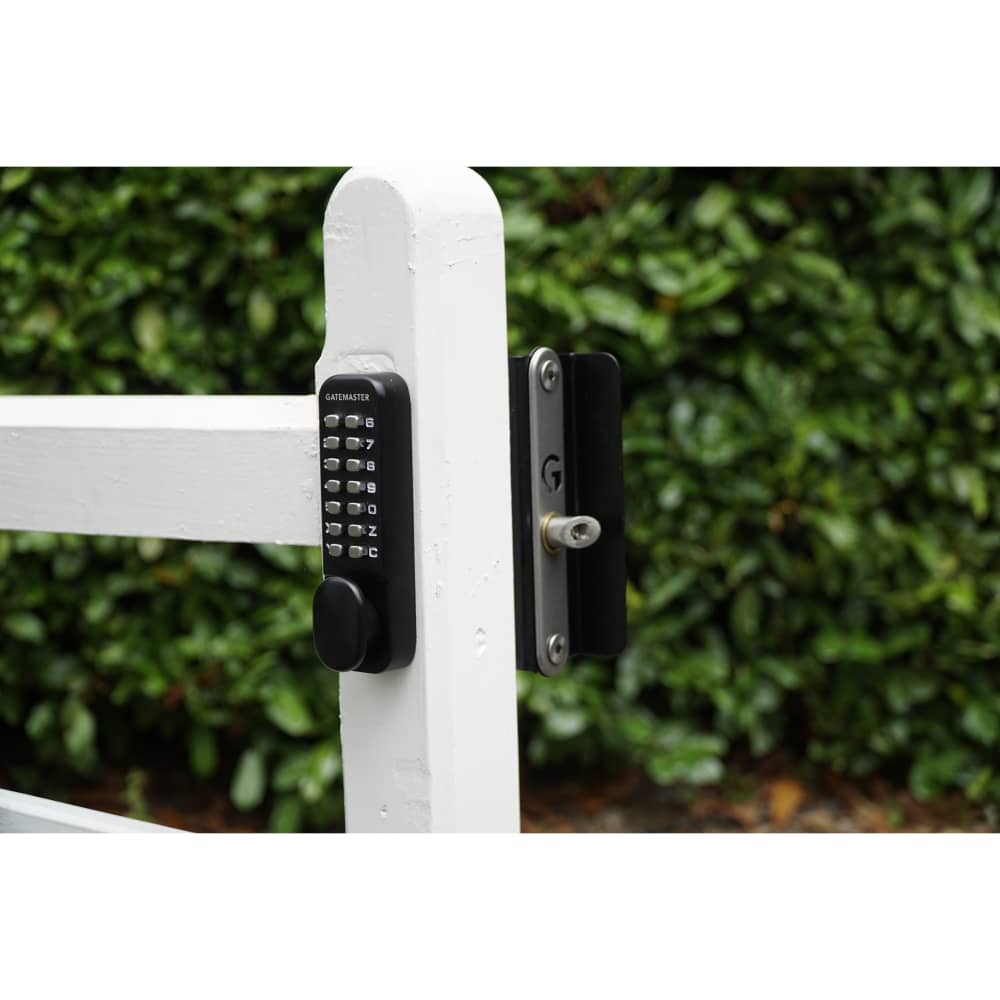 Gatemaster Surface Fixed Marine Grade One Side Push Button Gate Code Lock - Holdback - R/H - Black