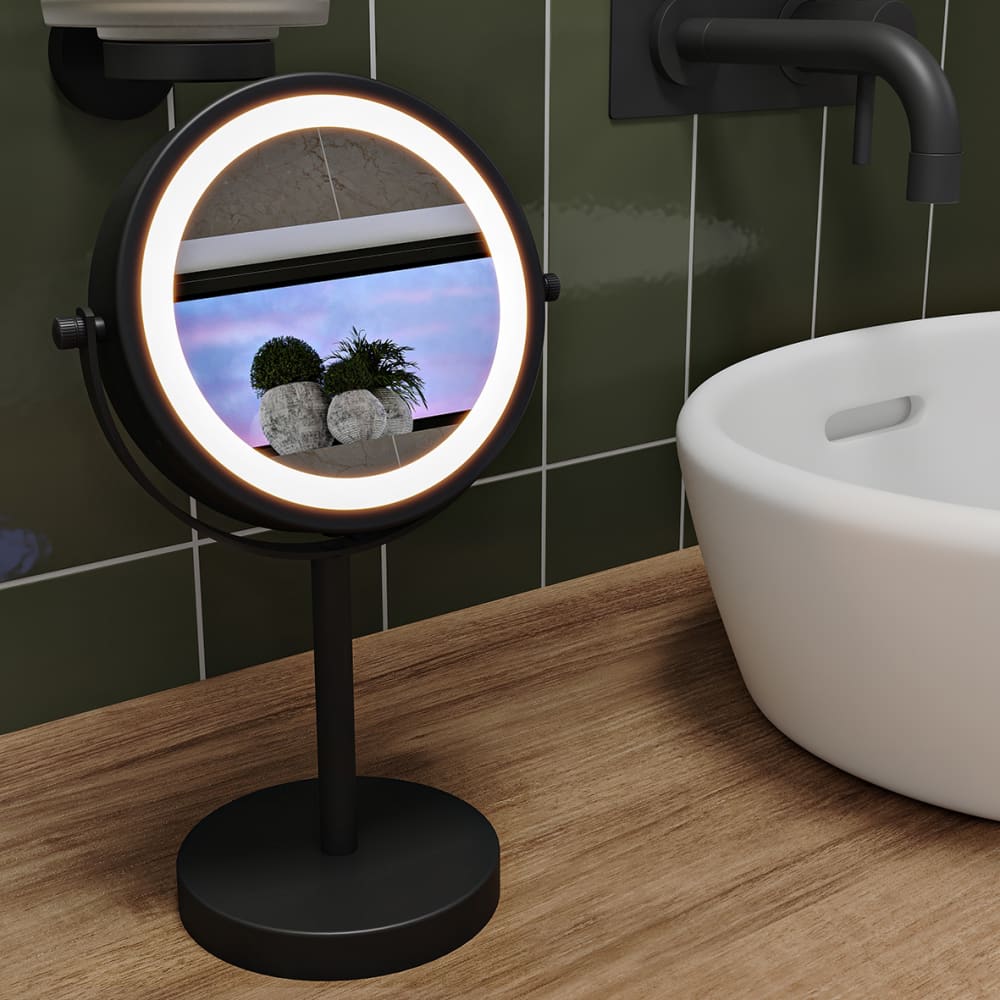 Croydex Freestanding LED 3x Magnifying Bathroom Mirror - 295 x 185 x 120mm - Matt Black