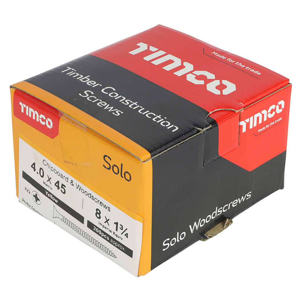 TIMCO Solo Chippy Pozi Countersunk Wood Screws - 4.0 x 45mm - Yellow Zinc - Pack of 200
